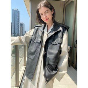 The Frankie Shop Ines Faux Leather Cargo Vest Black Size XS/S